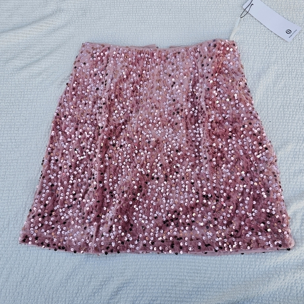 IDEALSANXUN X-Small Light Pink Sequin Skirts Trendy Sparkly Metallic Mini Skirt